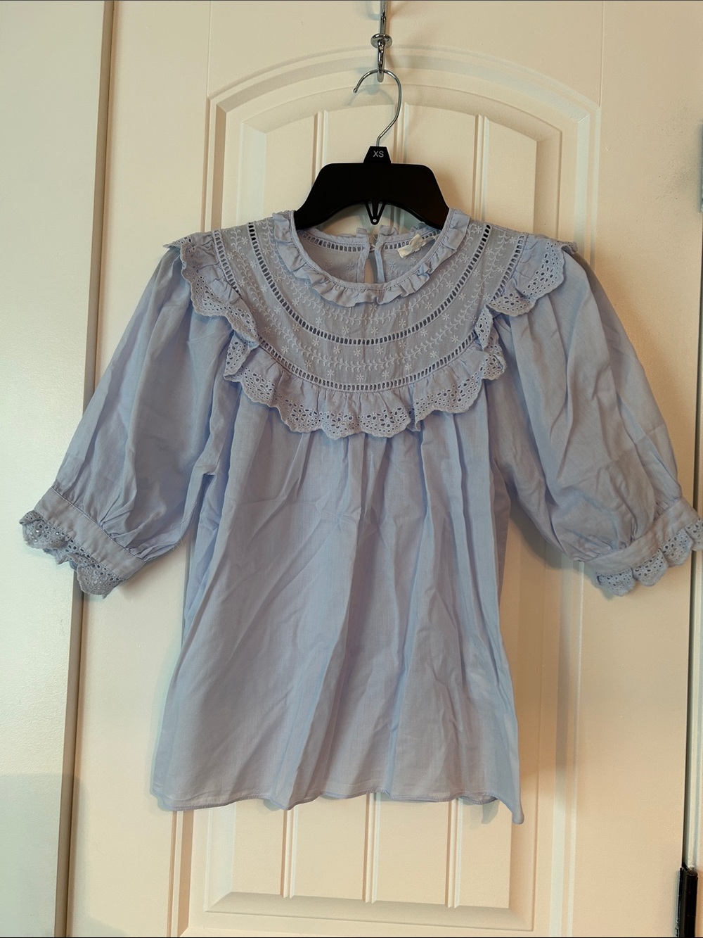 Light Blue Lace-Yoke Women's Blouse
